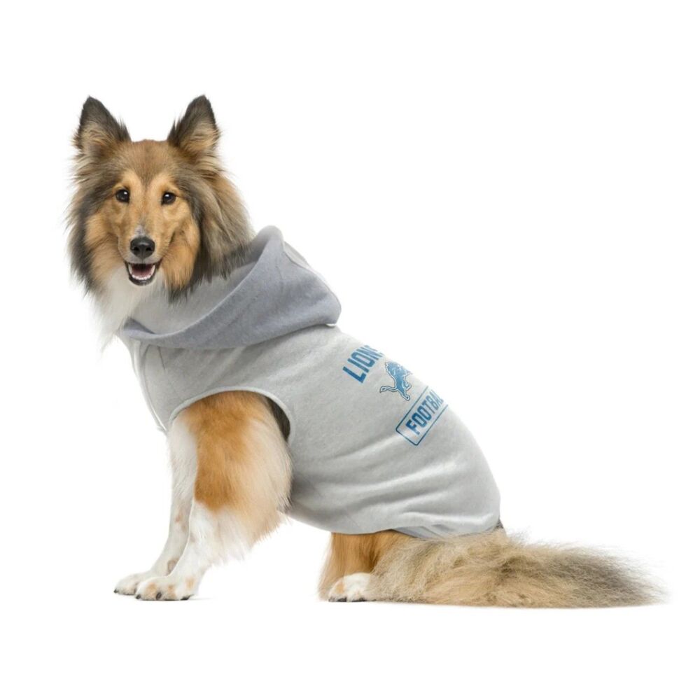 NEW NWOT Gray Sz XL Football NFL DETROIT LIONS Hooded Dog Pet Shirt LITTLE EARTH